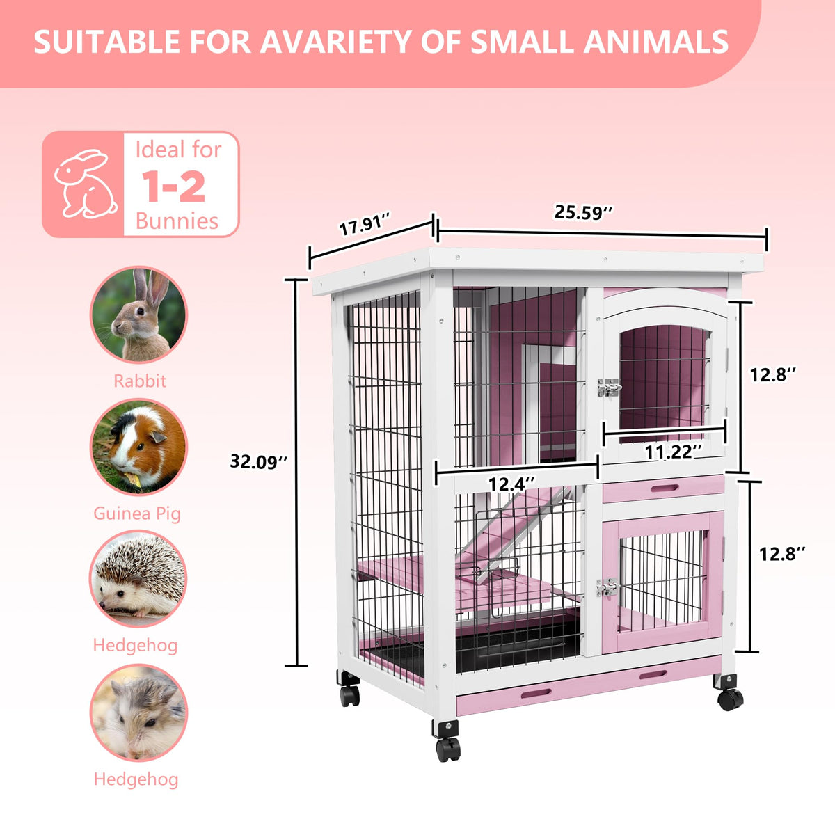 2-Story Wooden Bunny Cage with Removable Tray T9731
