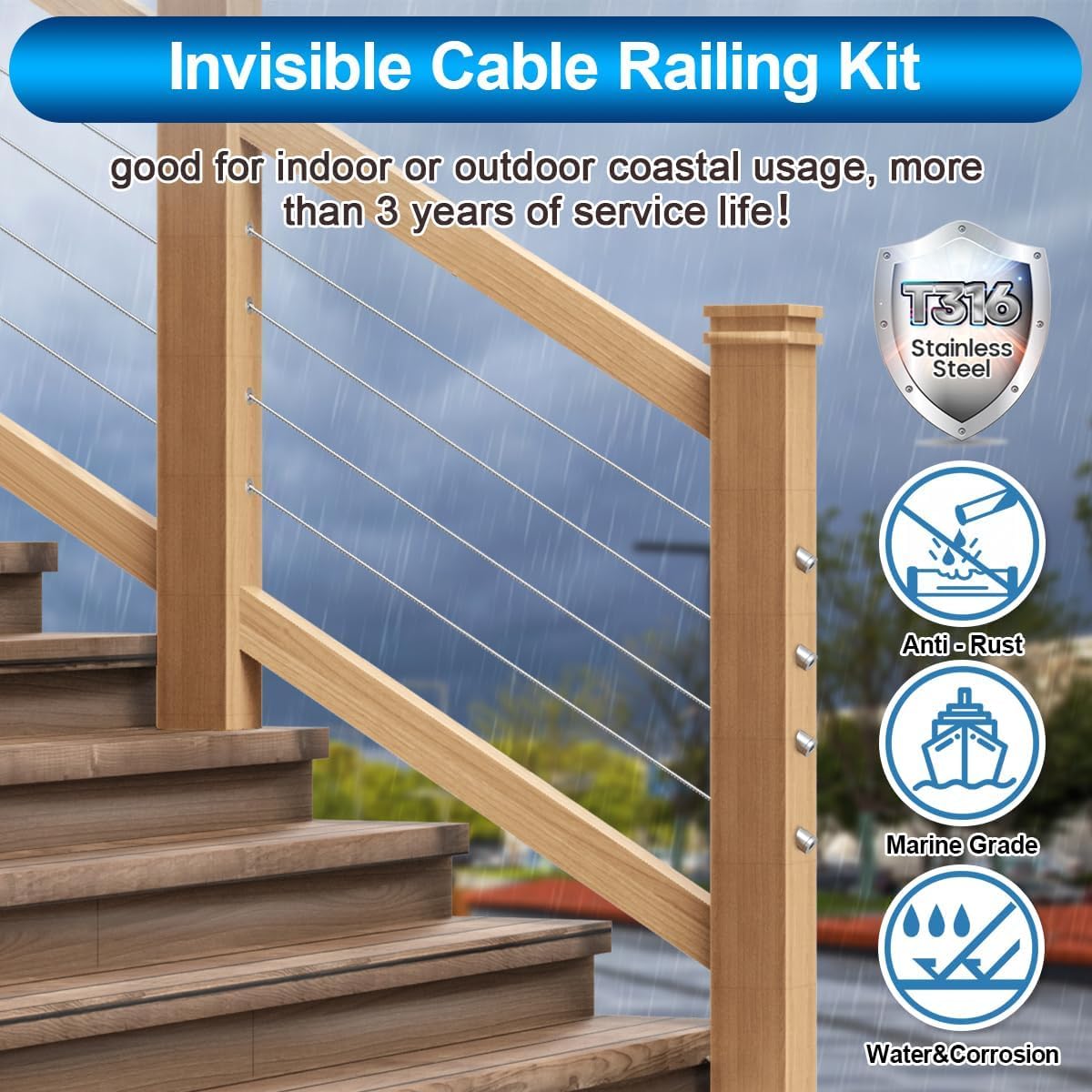 60 Pack T316 Stainless Steel 1/8" Cable Railing Kit E8103