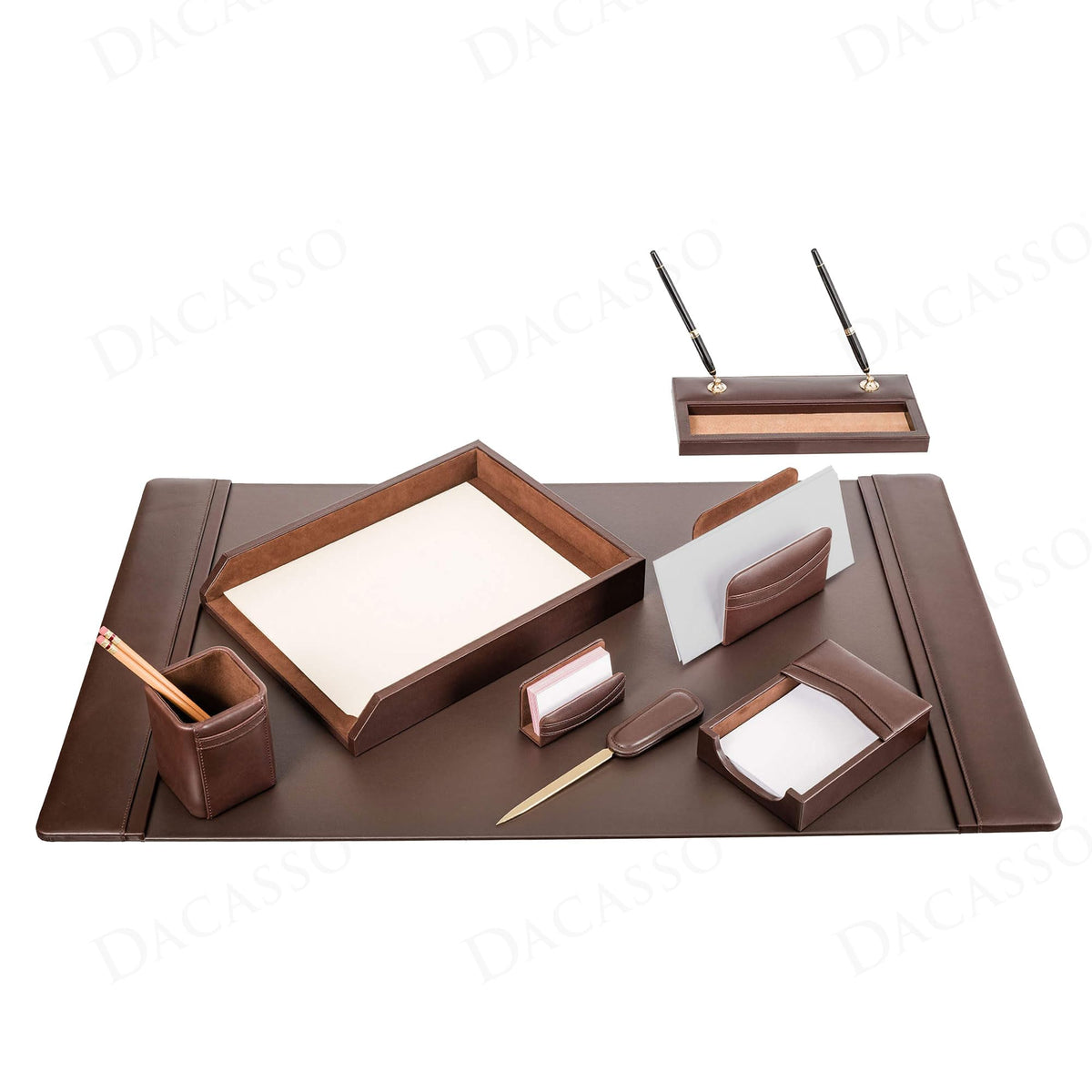 Chocolate Brown Leather 8 Piece Desk Set T47338