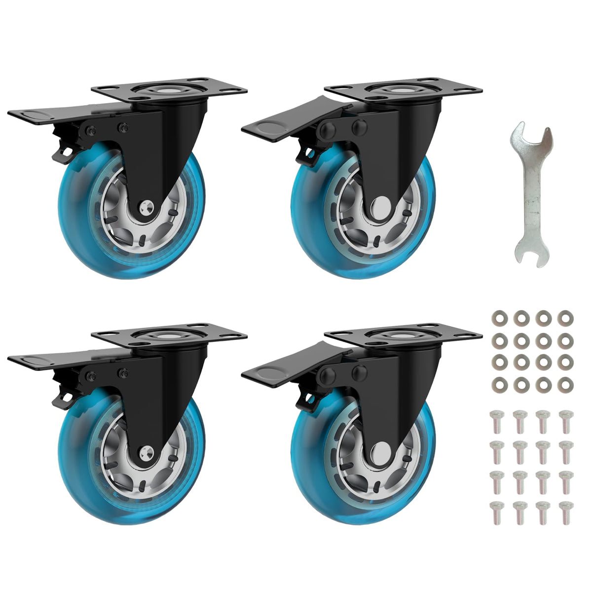 3 Inch Plate Casters Set of 4 Double Brake Heavy Duty N239265