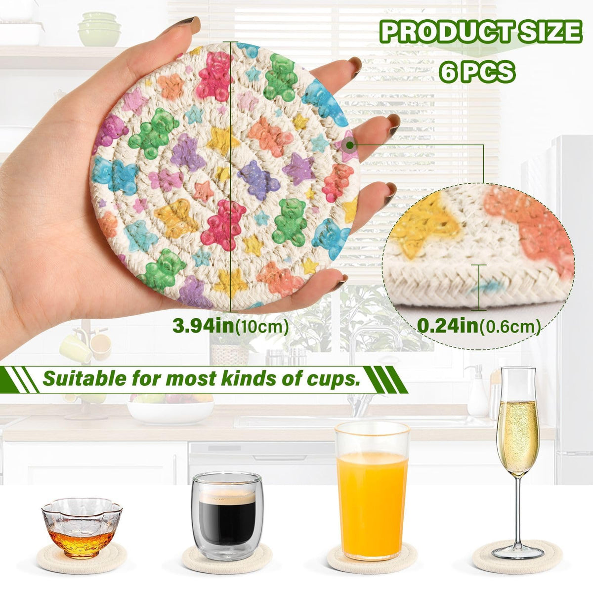 Coasters Set of 6 Colorful Gummy Bears Stars G656436