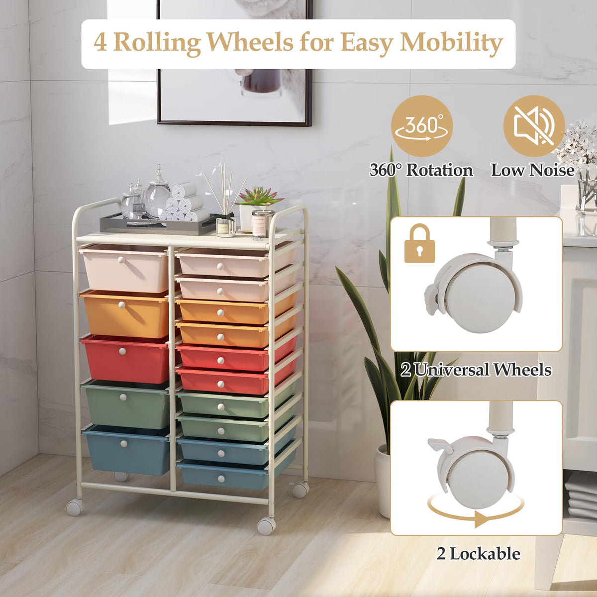 15 Drawer Rolling Storage Cart with Removable Drawers W106292