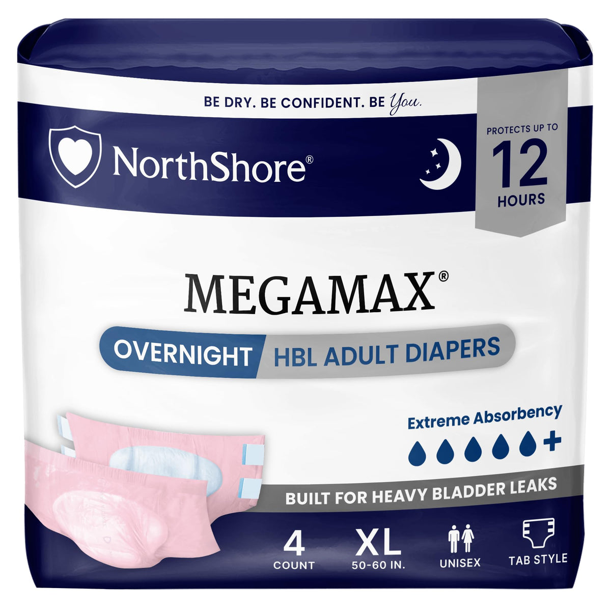 Pink X-Large Adult Diapers with Tabs, 4 Count O890600