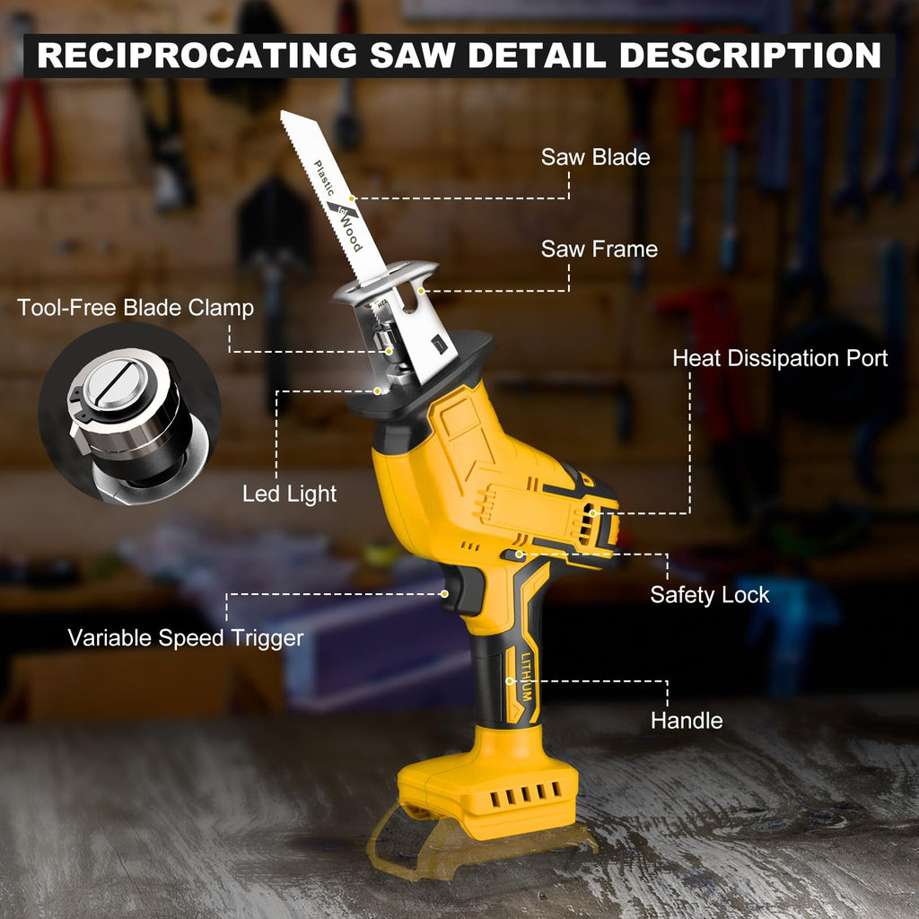 Cordless Reciprocating Saw 0-3500 SPM Variable Speed 4 Saw Blades L40933