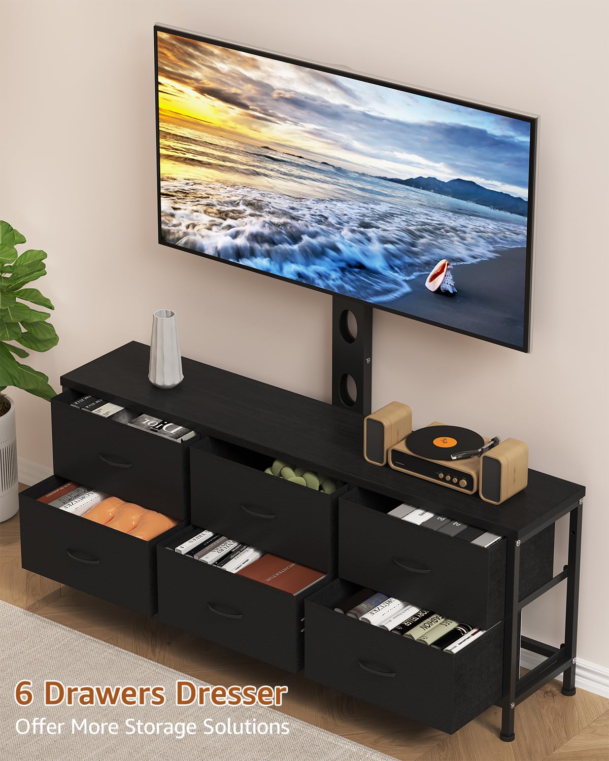 Black 6 Drawer TV Stand with Mount X161703