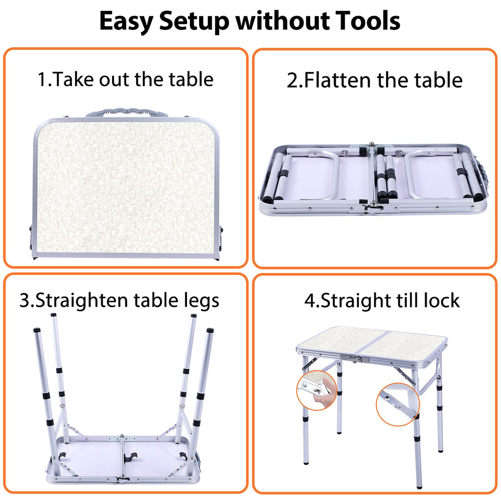 Small Portable Folding Camping Table, 3 Adjustable Height Lightweight Aluminum E342