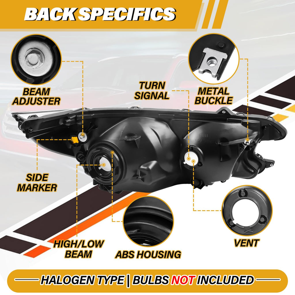 Halogen Headlight Assembly Pair Set Chrome Housing Amber Reflector K375000