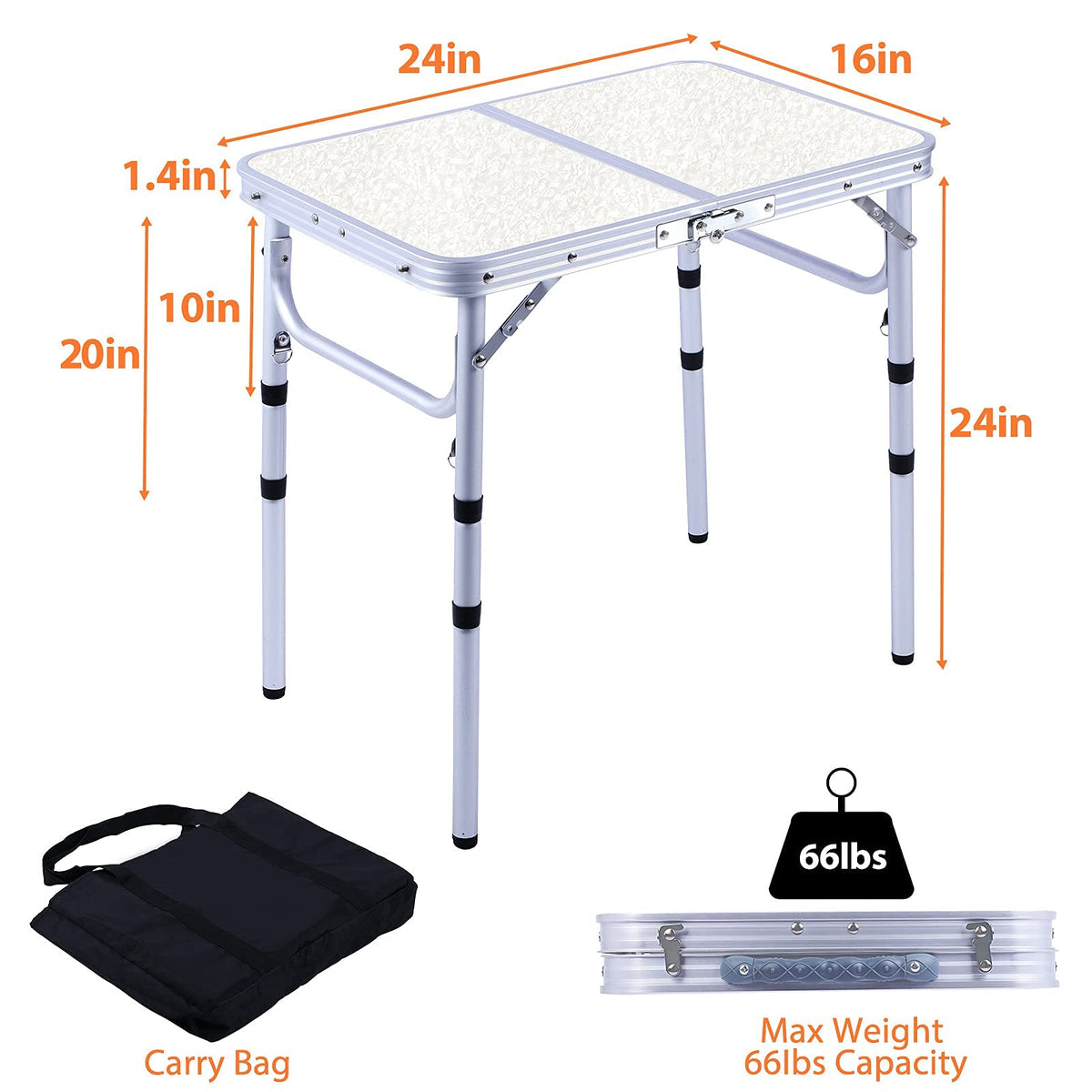 Small Portable Folding Camping Table, 3 Adjustable Height Lightweight Aluminum E342
