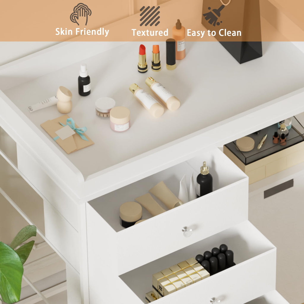 White 4 Drawer Changing Station Dresser with Laundry Hamper X37608