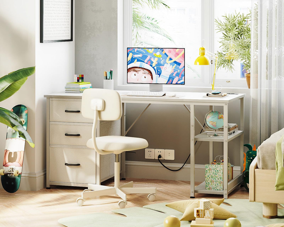 51 Inch White Computer Desk with Drawers V406294