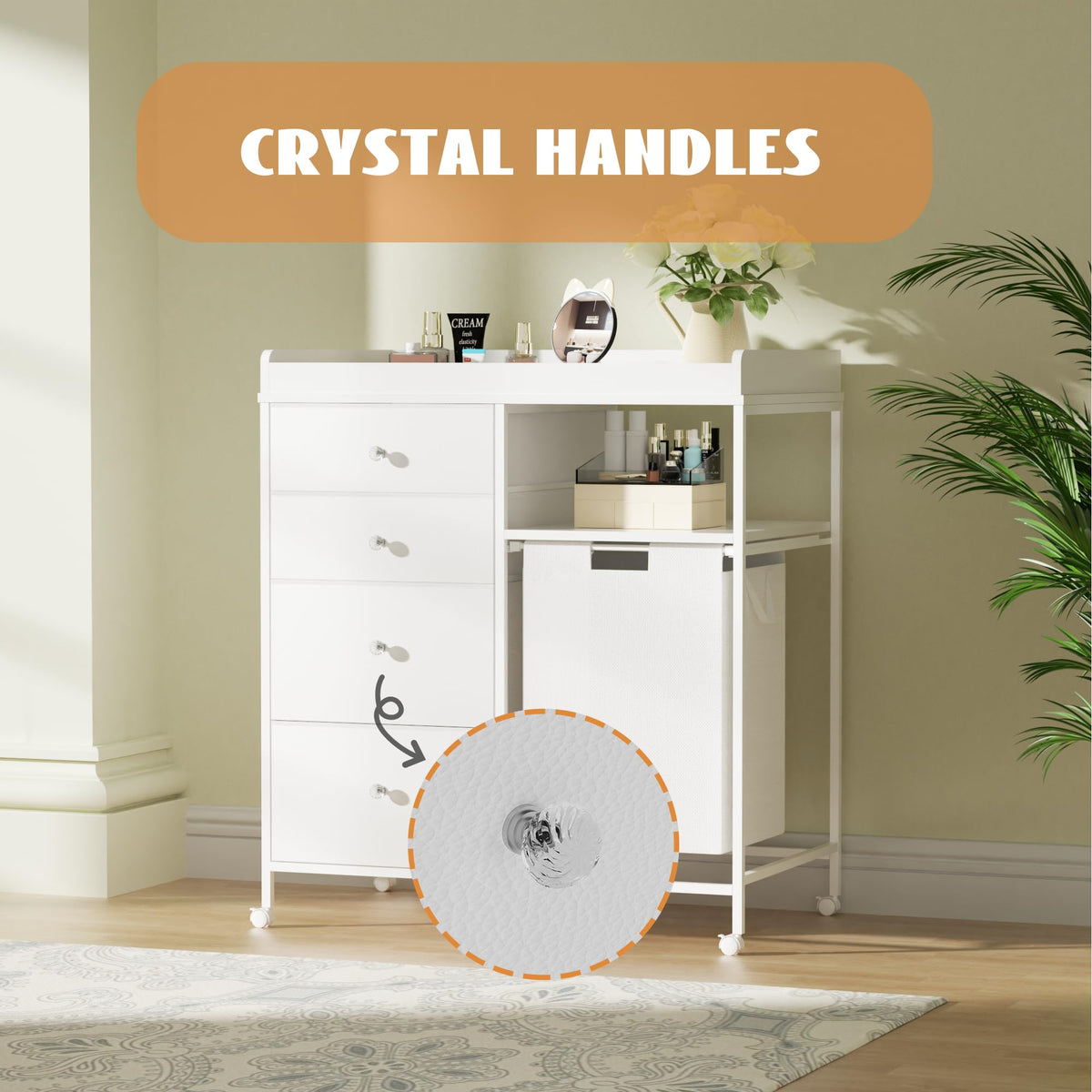 White 4 Drawer Changing Station Dresser with Laundry Hamper X37608