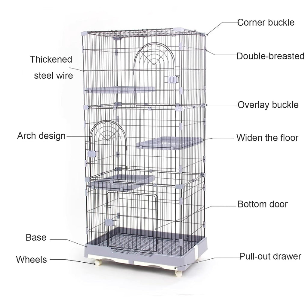 Foldable 4 Tier Detachable Cat Cage with Hammock Q69798