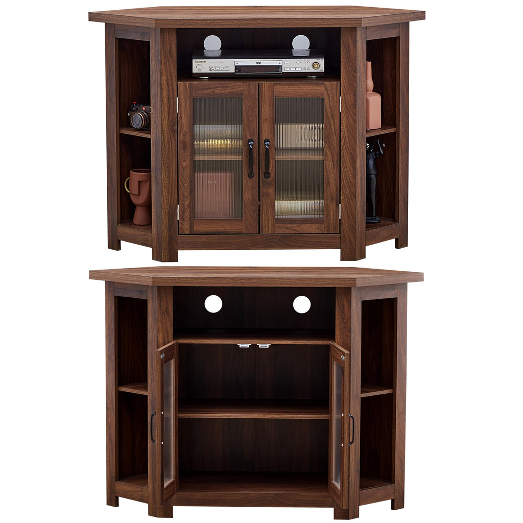 Corner TV Stand for TVs up to 48 Inch with Storage Shelves and 2 Doors N28191