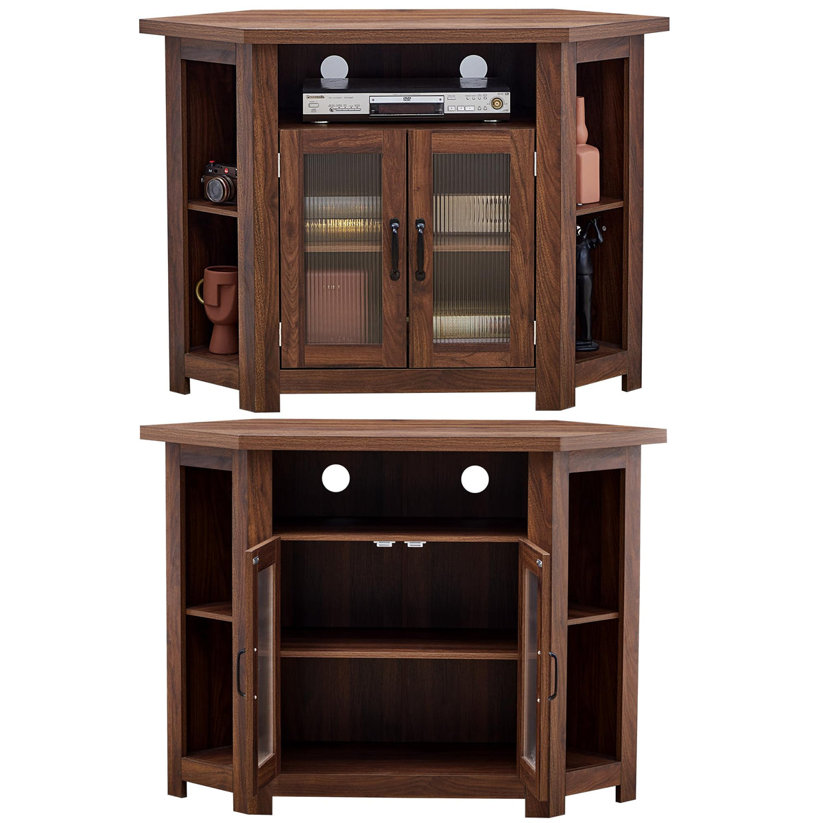 Corner TV Stand for TVs up to 48 Inch with Storage Shelves and 2 Doors N28191