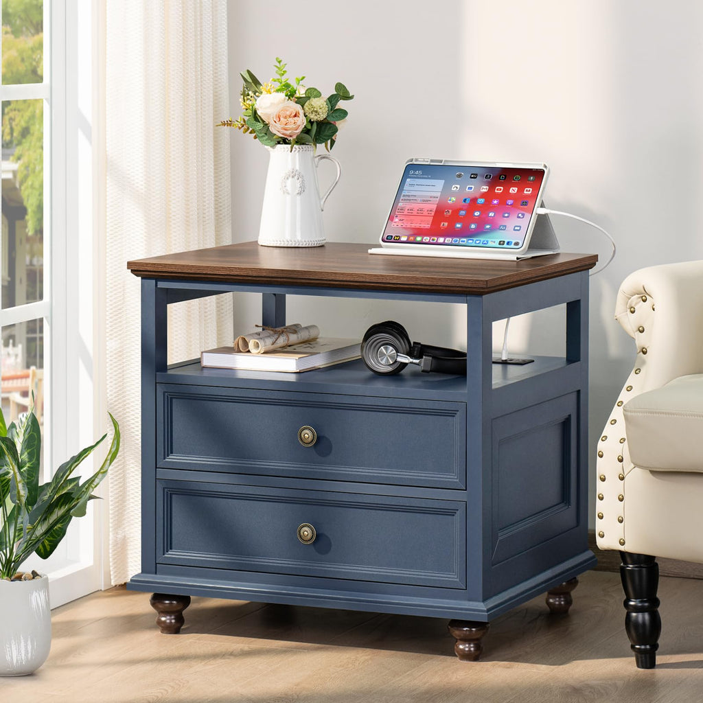 Blue 2 Drawer Wood Nightstand C27591