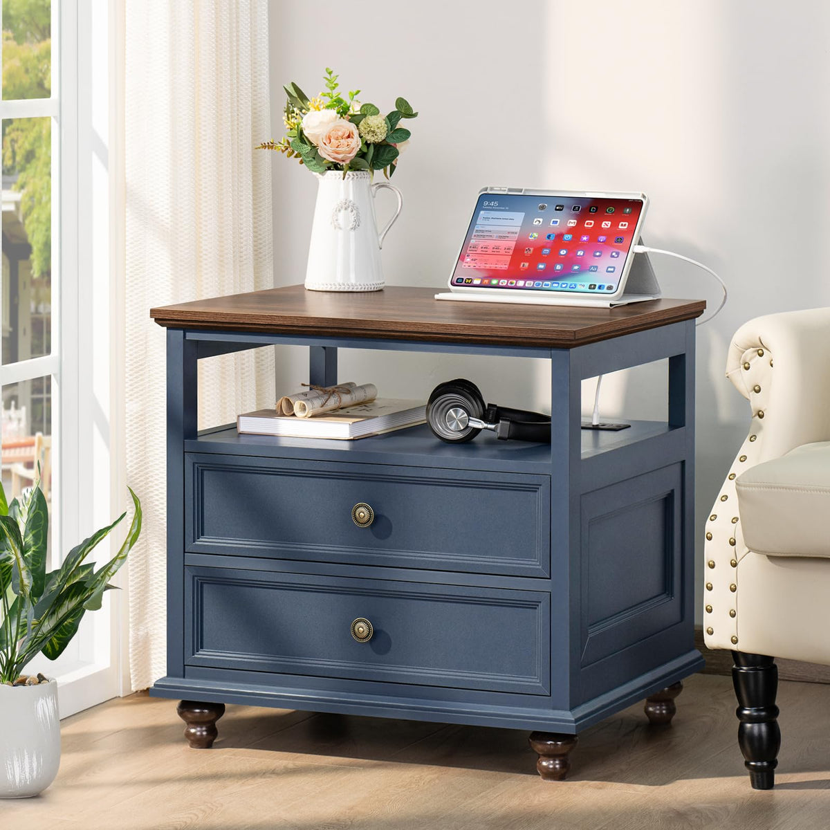Blue 2 Drawer Wood Nightstand C27591
