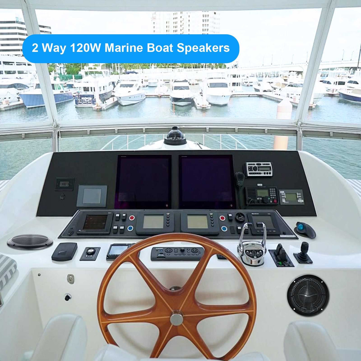 6.5 Inch Marine Bluetooth Speakers 2 Way 120W Peak Boat Speakers Pair Black Z1769