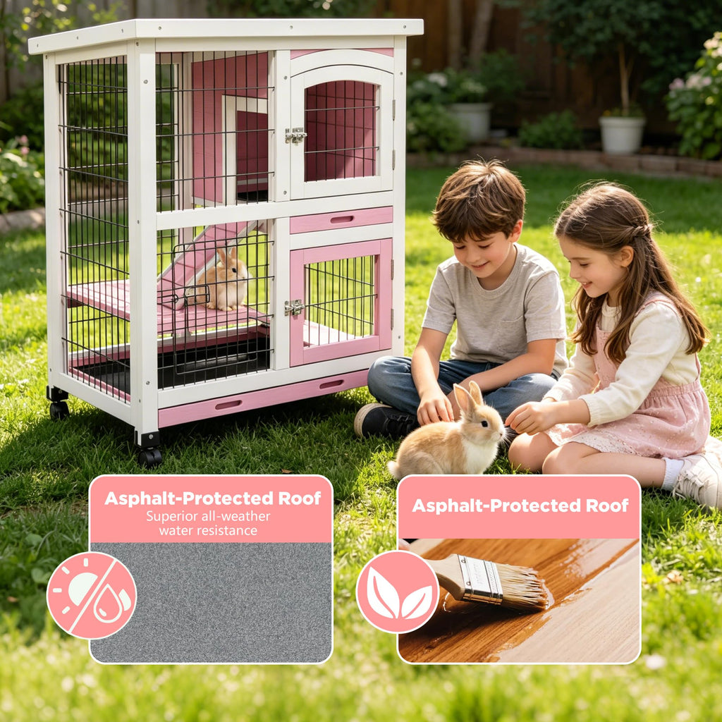 2-Story Wooden Bunny Cage with Removable Tray T9731