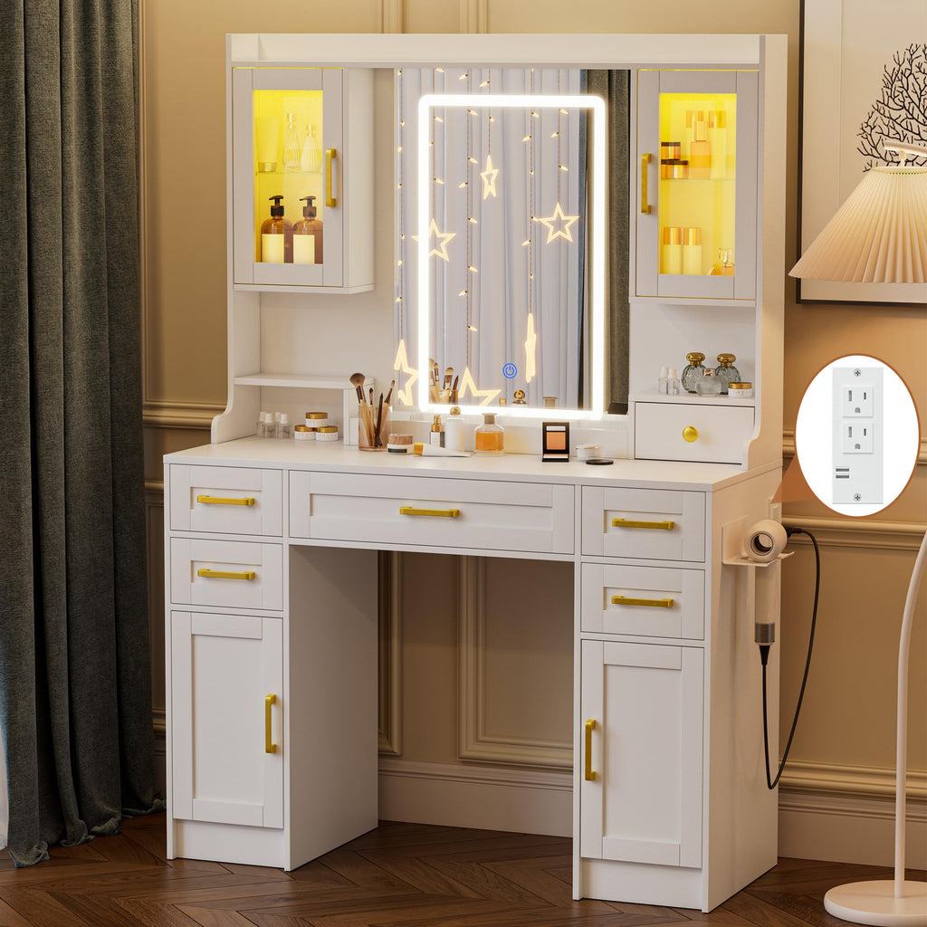 Vanity Desk with Mirror and LED Lights A4980