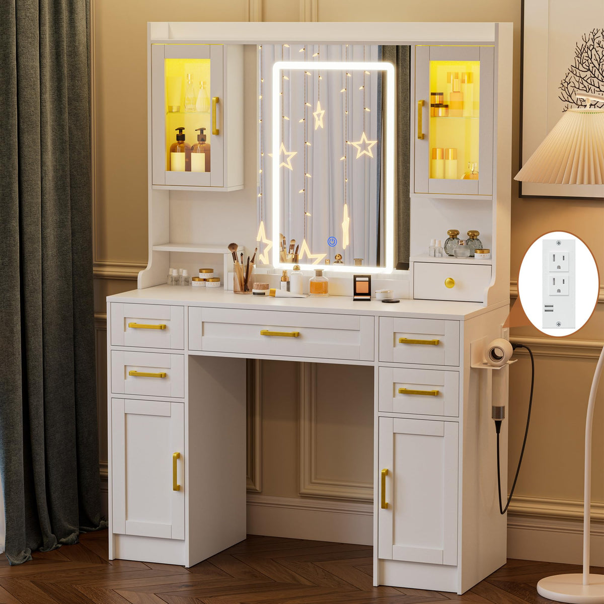 Vanity Desk with Mirror and LED Lights A4980