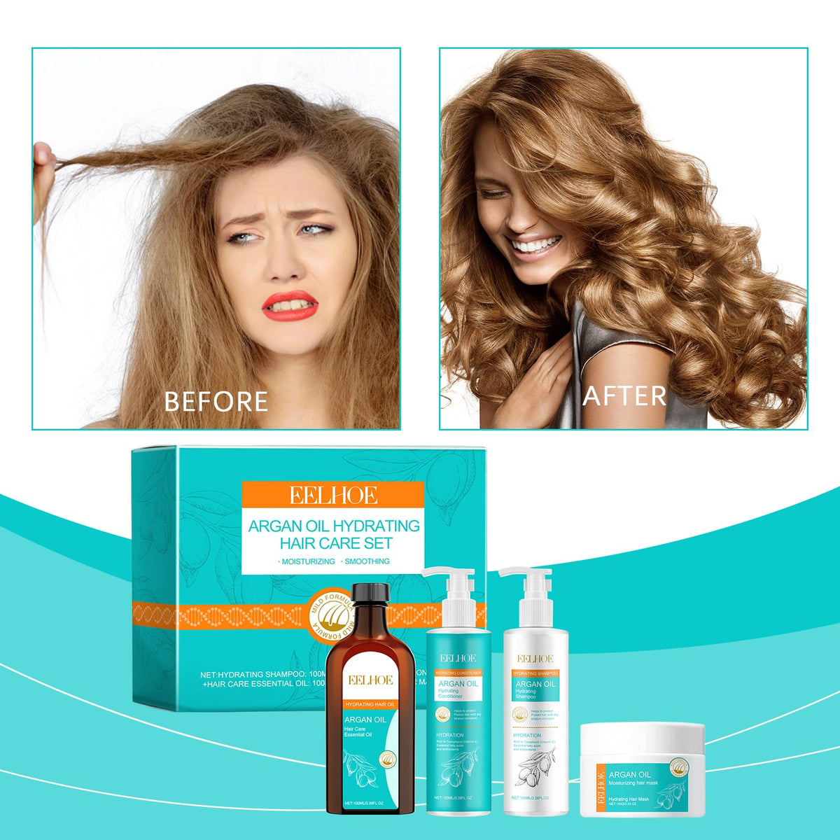 Argan Oil Hydrating Shampoo Conditioner Oil and Mask Hair Care Set K72109