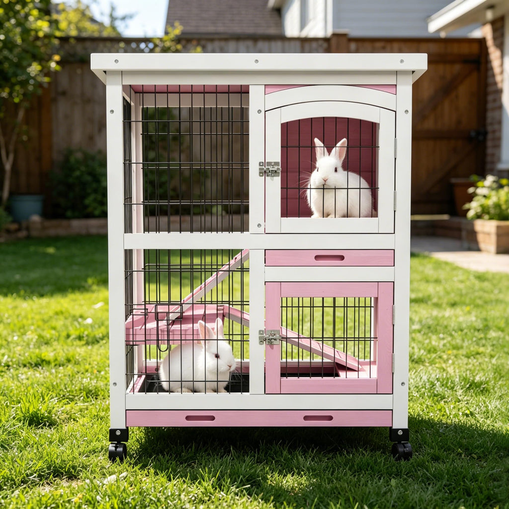 2-Story Wooden Bunny Cage with Removable Tray T9731