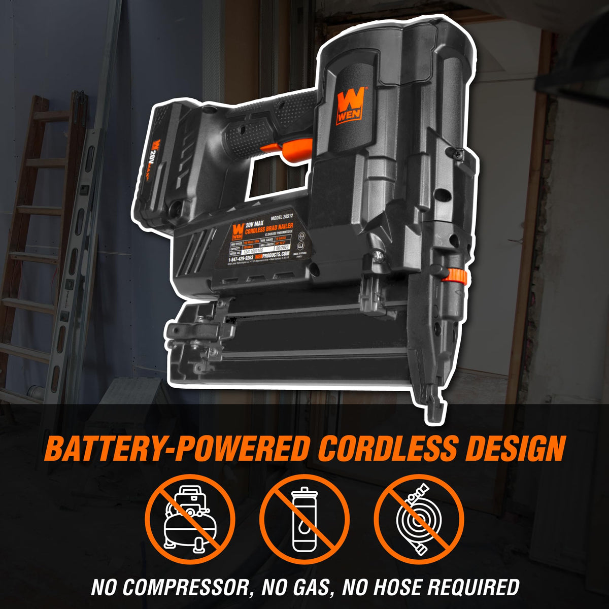 20V Max Cordless 18-Gauge Brad Nailer with Battery and Charger U16987