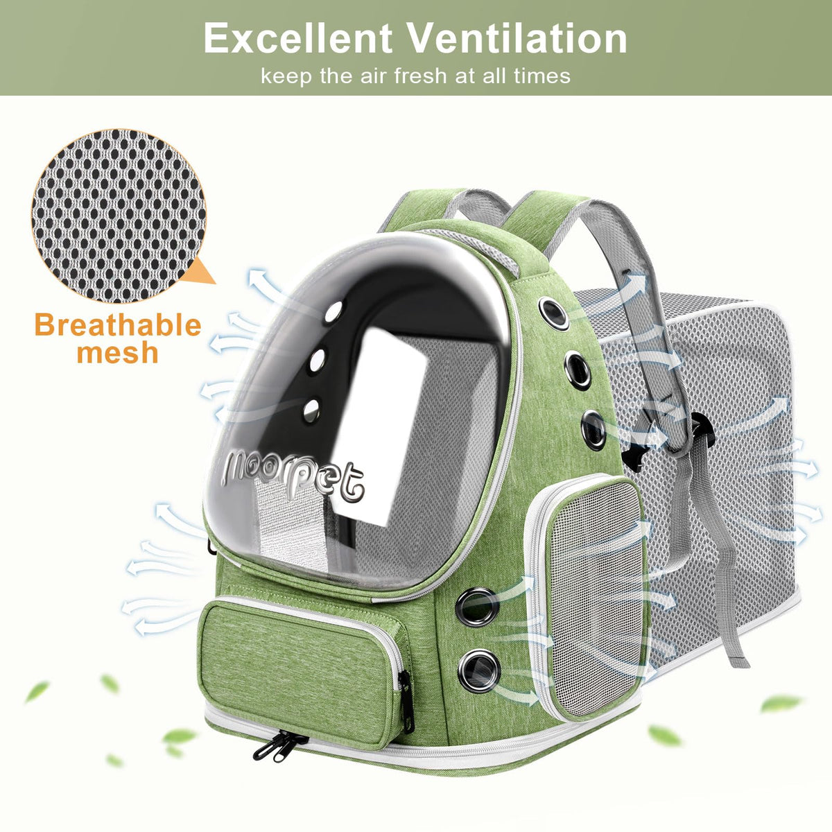 Green Expandable Breathable Pet Backpack Carrier F521