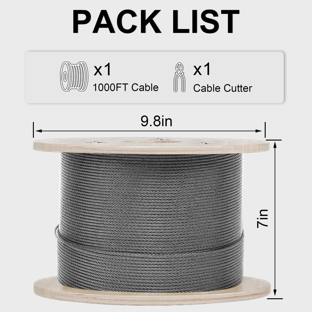 1000FT 1/8" T316 Stainless Steel Cable with Cutter O8838