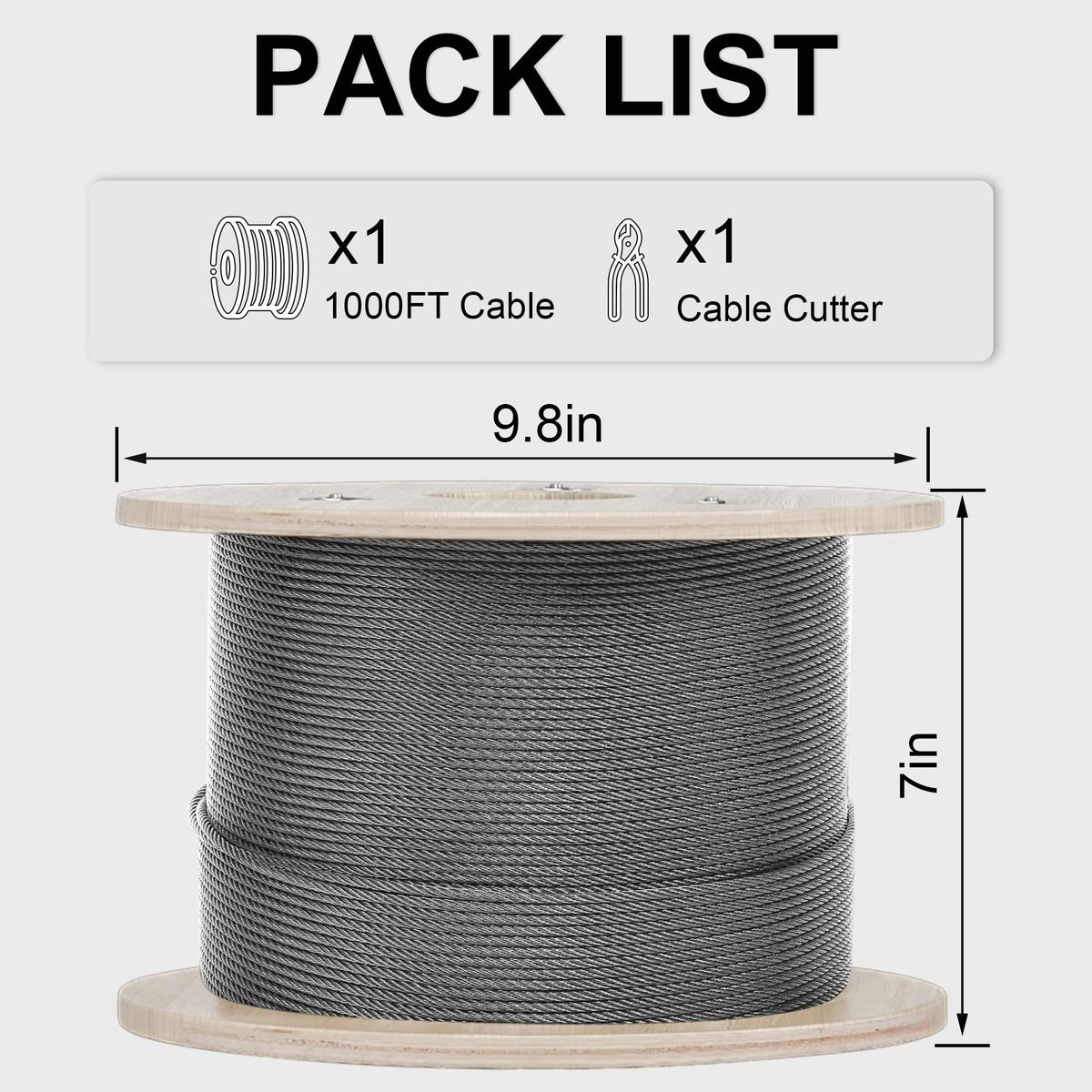 1000FT 1/8" T316 Stainless Steel Cable with Cutter O8838