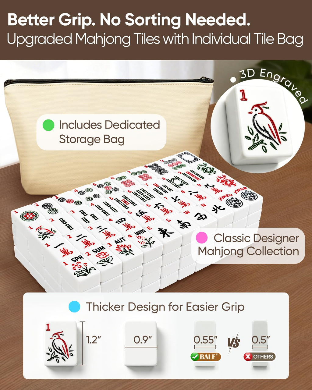 American Mahjong Tile Set with Game Accessories N73459