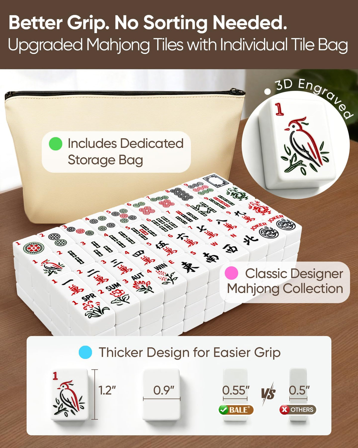American Mahjong Tile Set with Game Accessories N73459