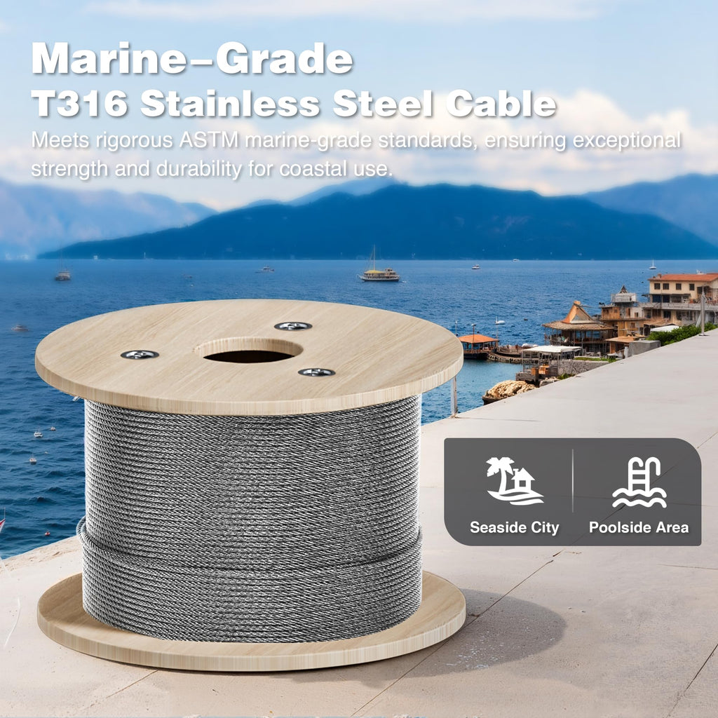 1000FT 1/8" T316 Stainless Steel Cable with Cutter O8838