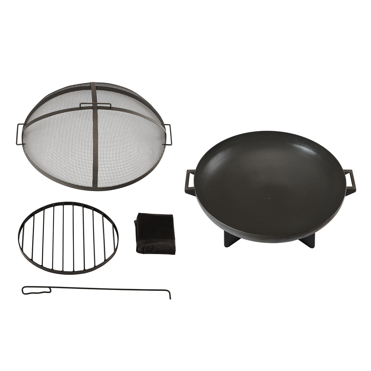 36” Round Wood Burning Steel Fire Pit with Spark Screen, Poker, Log Grate and Storage Cover Q868054