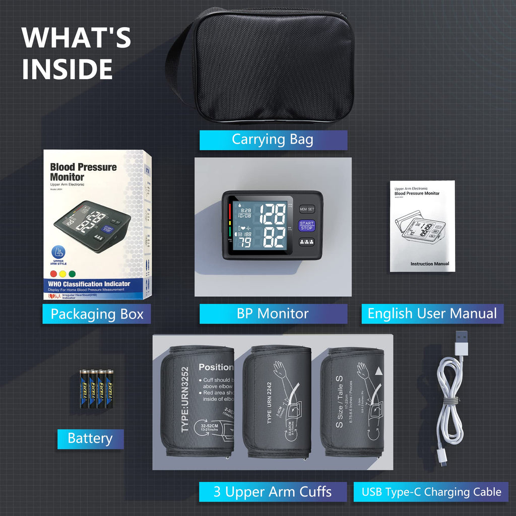 Blood Pressure Machine Upper Arm, 3 Size Cuffs, Automatic Digital BP Monitor, Large Backlit LCD D13408