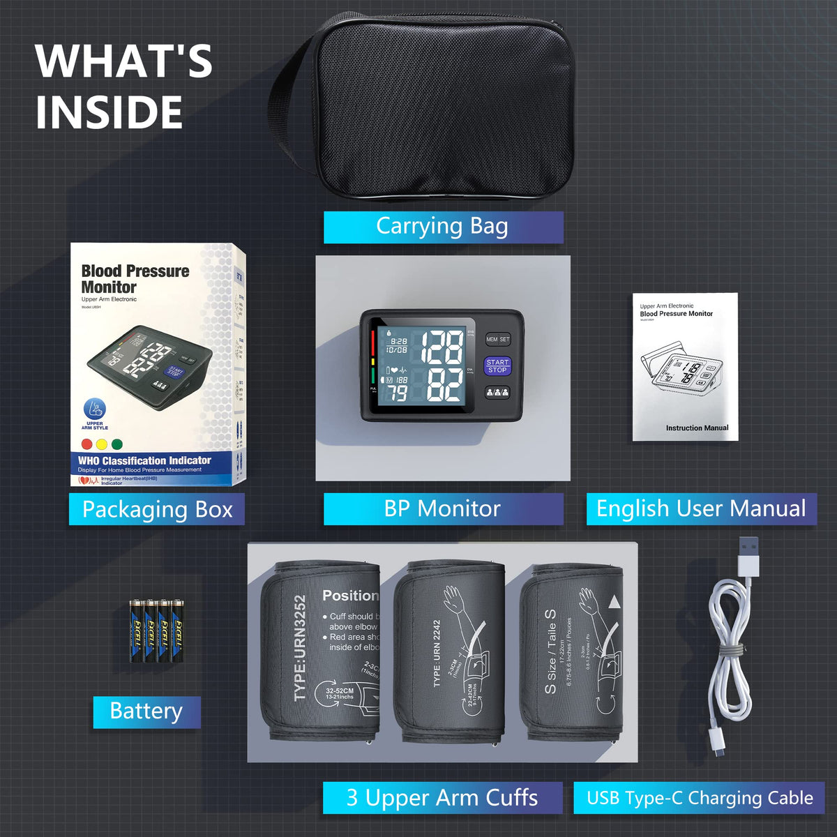Blood Pressure Machine Upper Arm, 3 Size Cuffs, Automatic Digital BP Monitor, Large Backlit LCD D13408
