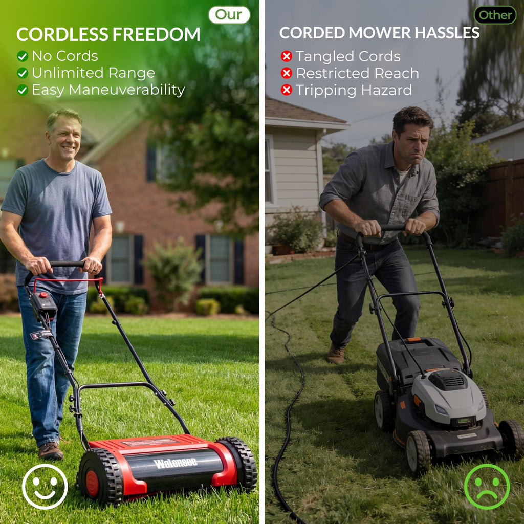 16-Inch Cordless Electric Reel Lawn Mower with 2 Batteries D930646
