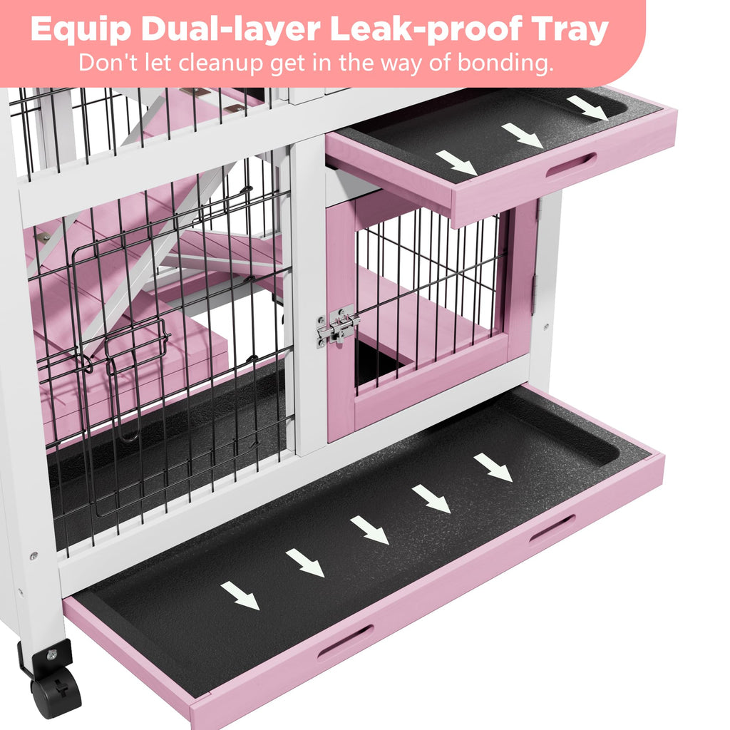 2-Story Wooden Bunny Cage with Removable Tray T9731