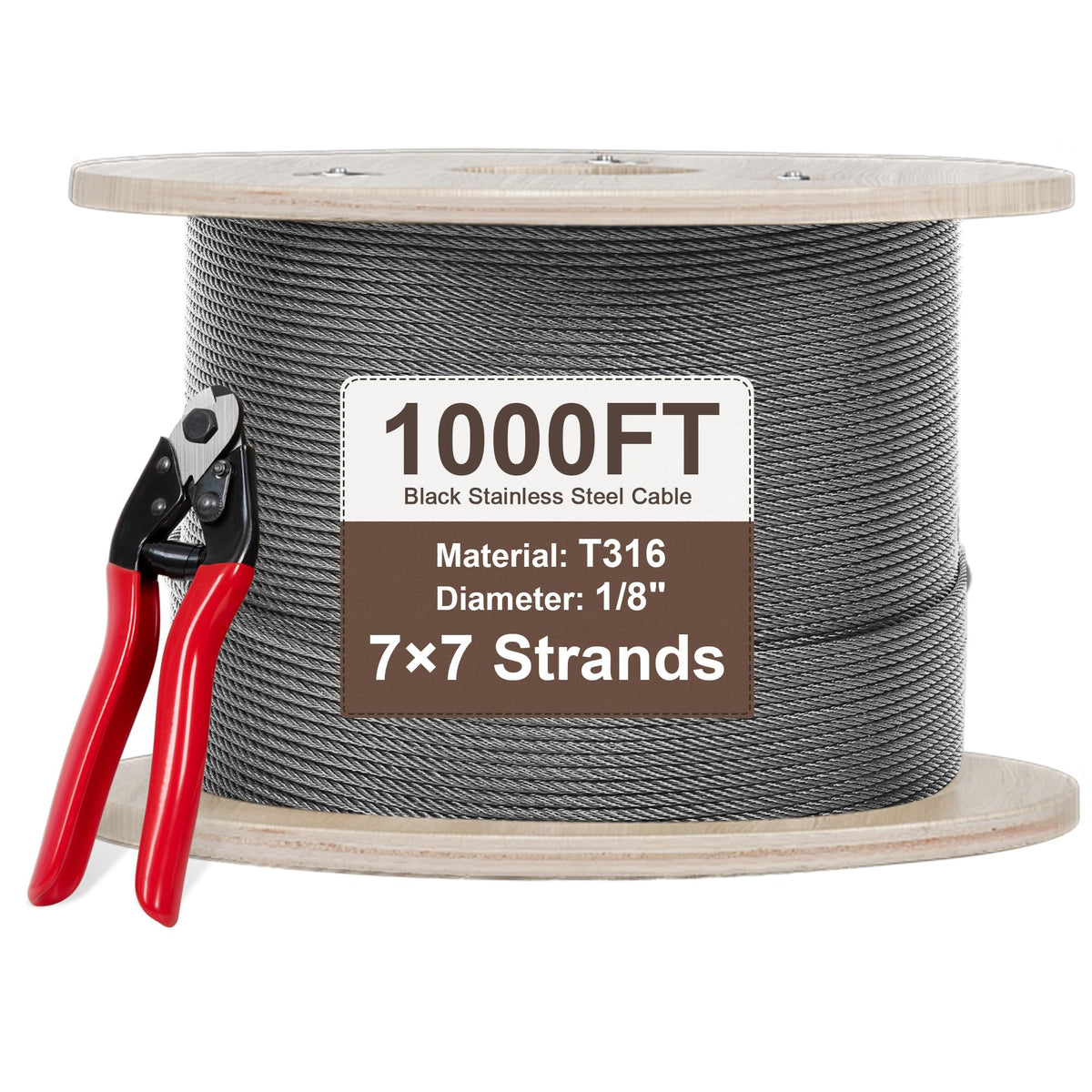 1000FT 1/8" T316 Stainless Steel Cable with Cutter O8838