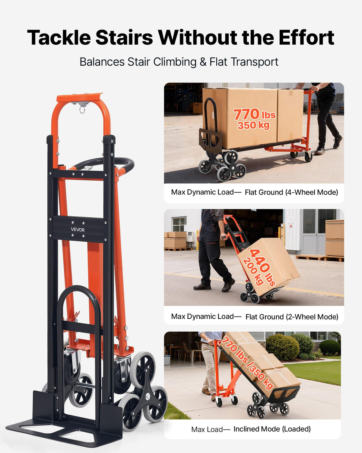 3 in 1 Convertible Stair Climbing Cart 770 lbs Folding Hand Truck Dolly F38229