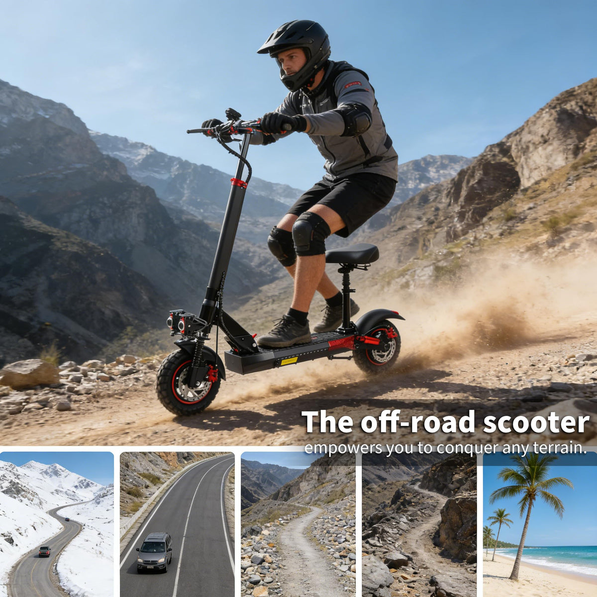 Electric Scooter with Seat, 1200W Motor, 28 MPH, 40 Miles Range, 48V 21AH Battery, 11" Off-Road Tire, Folding R240