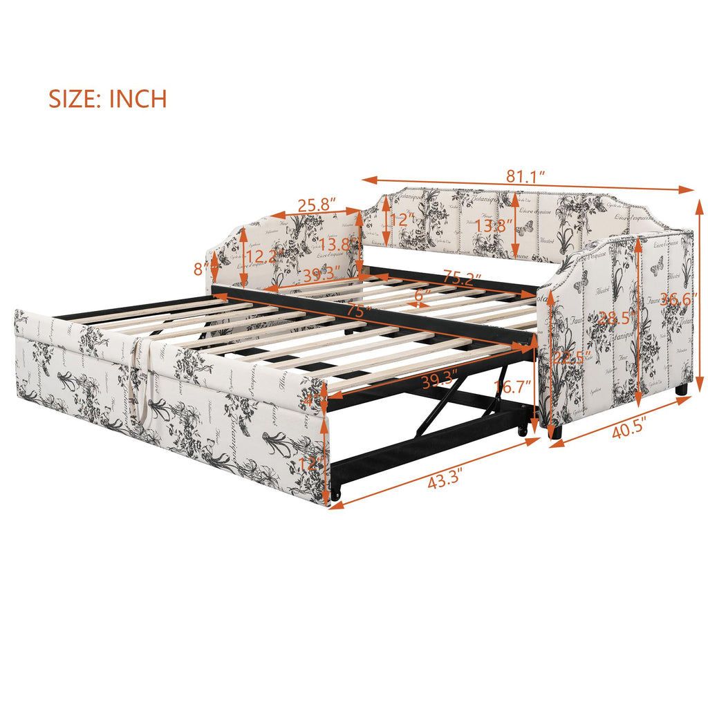 Twin Size Linen Upholstered Daybed with Trundle U948274