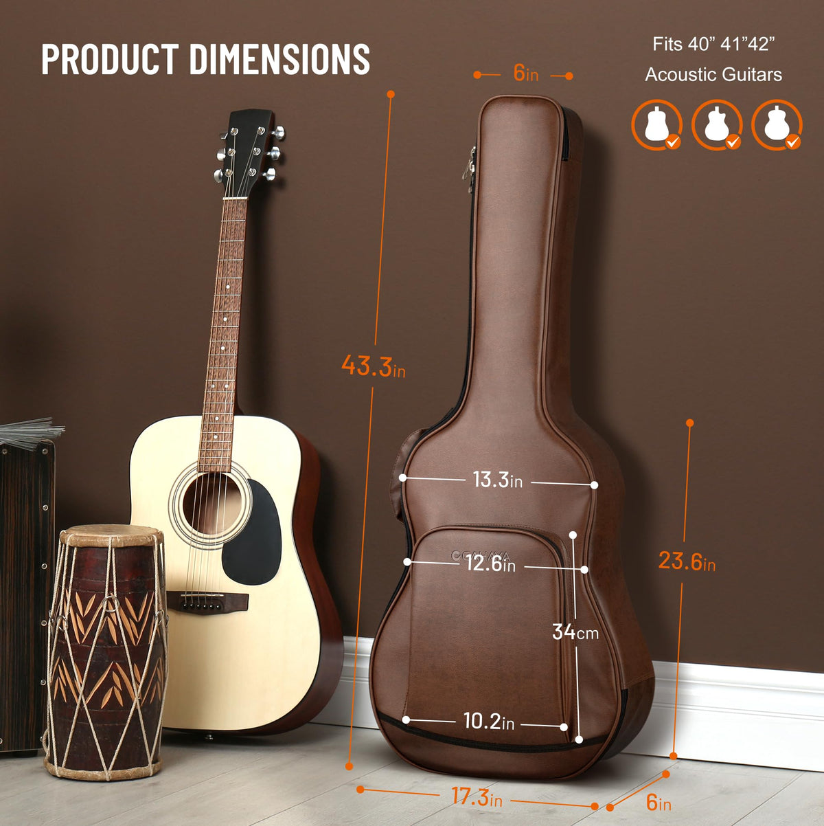 0.8in Thick Padding Waterproof Acoustic Guitar Case I7671