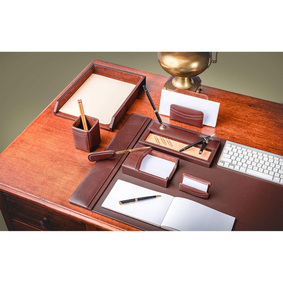 Chocolate Brown Leather 8 Piece Desk Set T47338