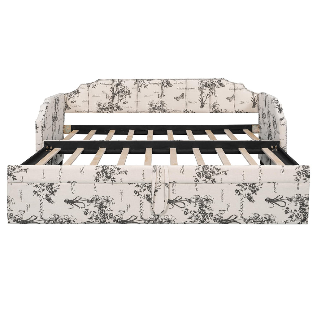 Twin Size Linen Upholstered Daybed with Trundle U948274
