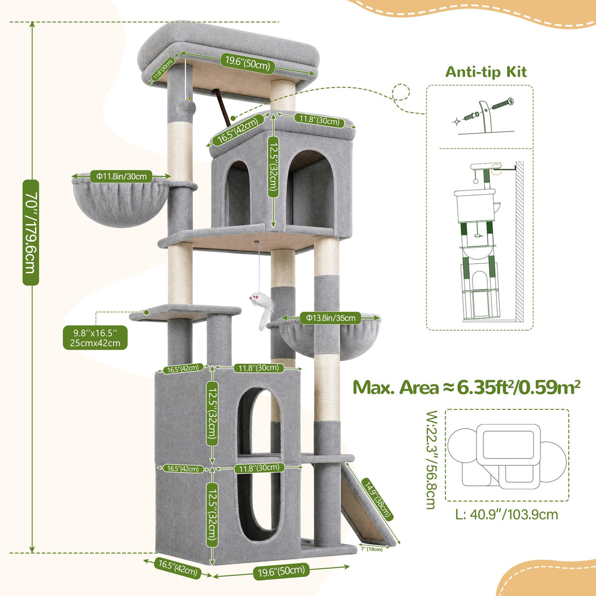 70 inch Light Grey Cat Tree Condos L21367