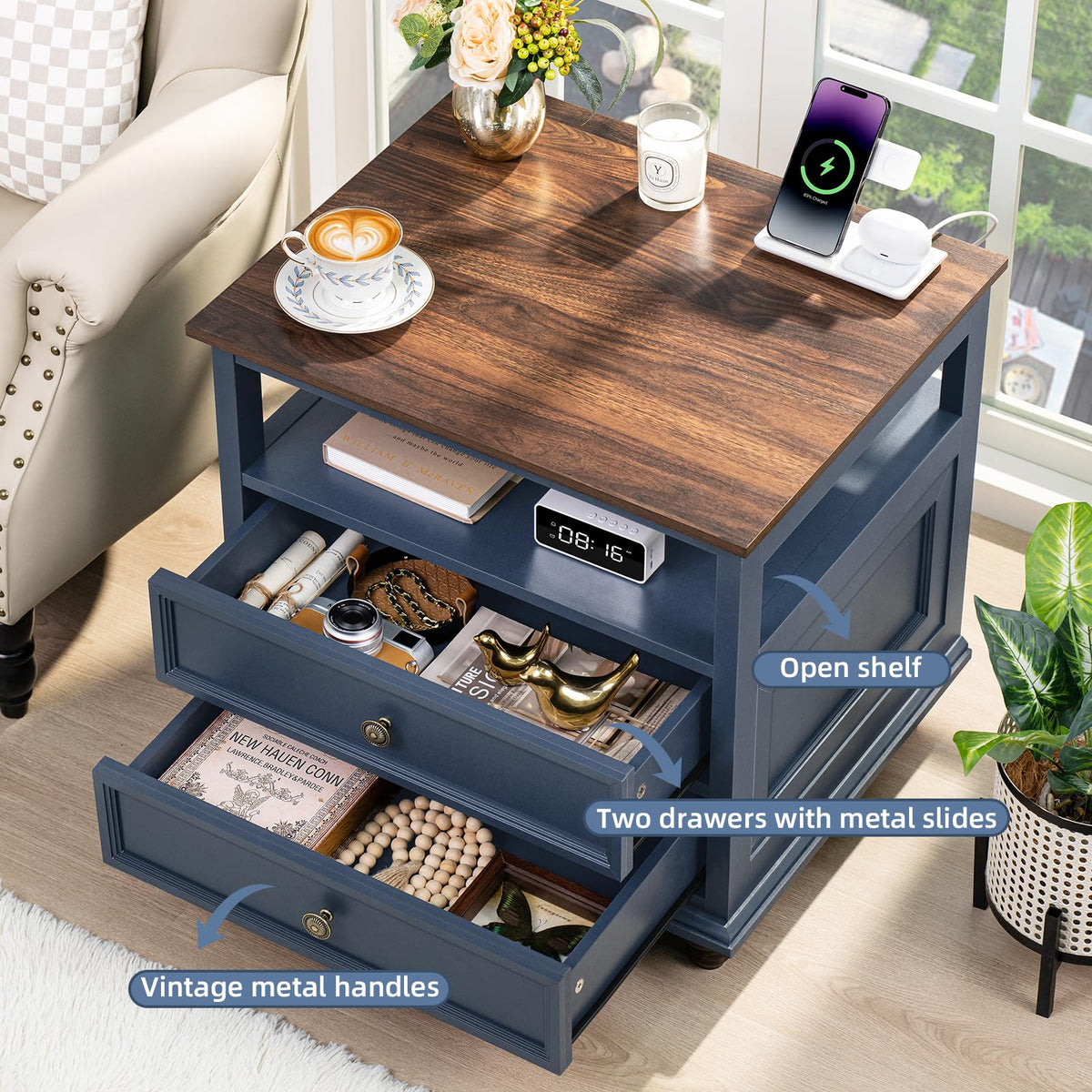 Blue 2 Drawer Wood Nightstand C27591