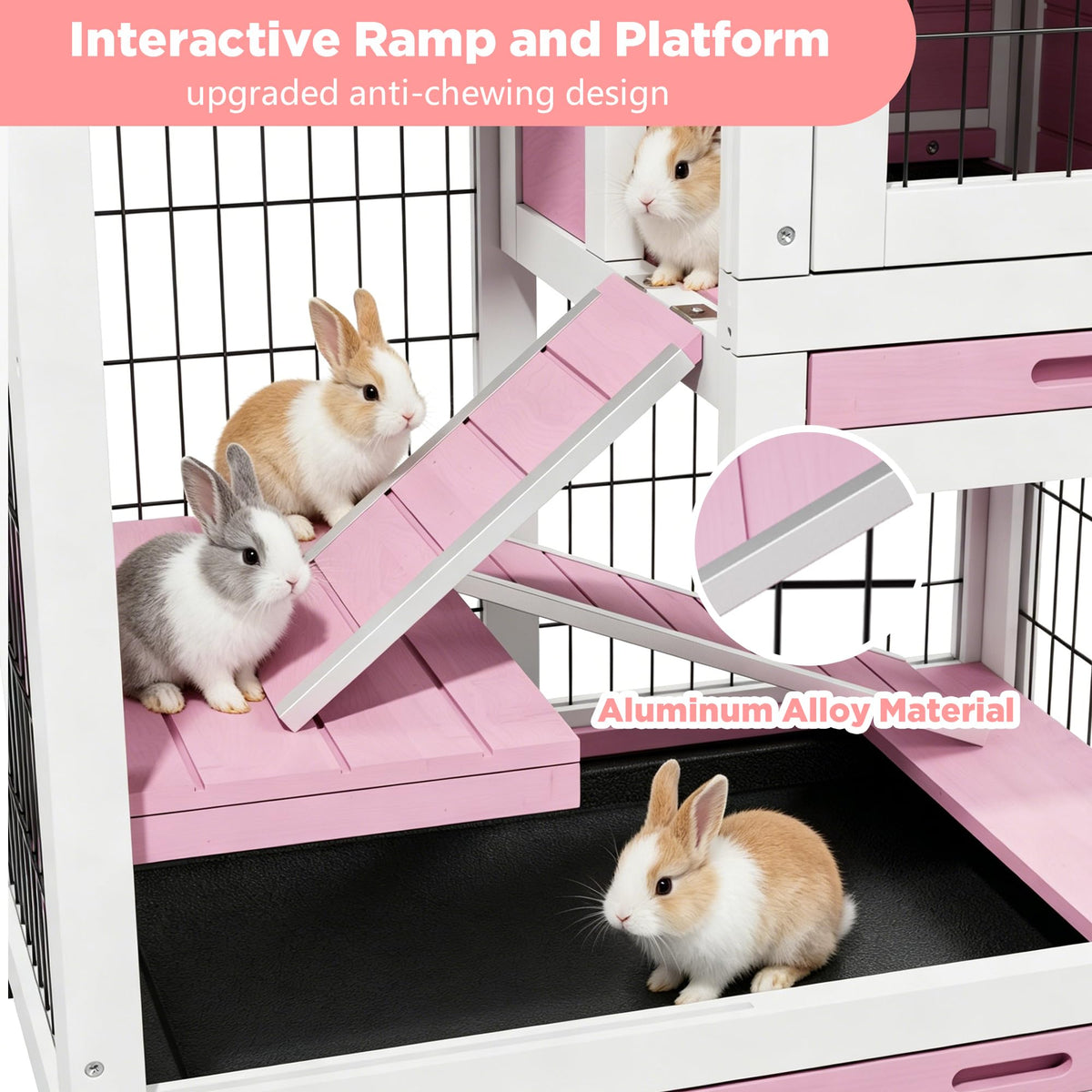2-Story Wooden Bunny Cage with Removable Tray T9731