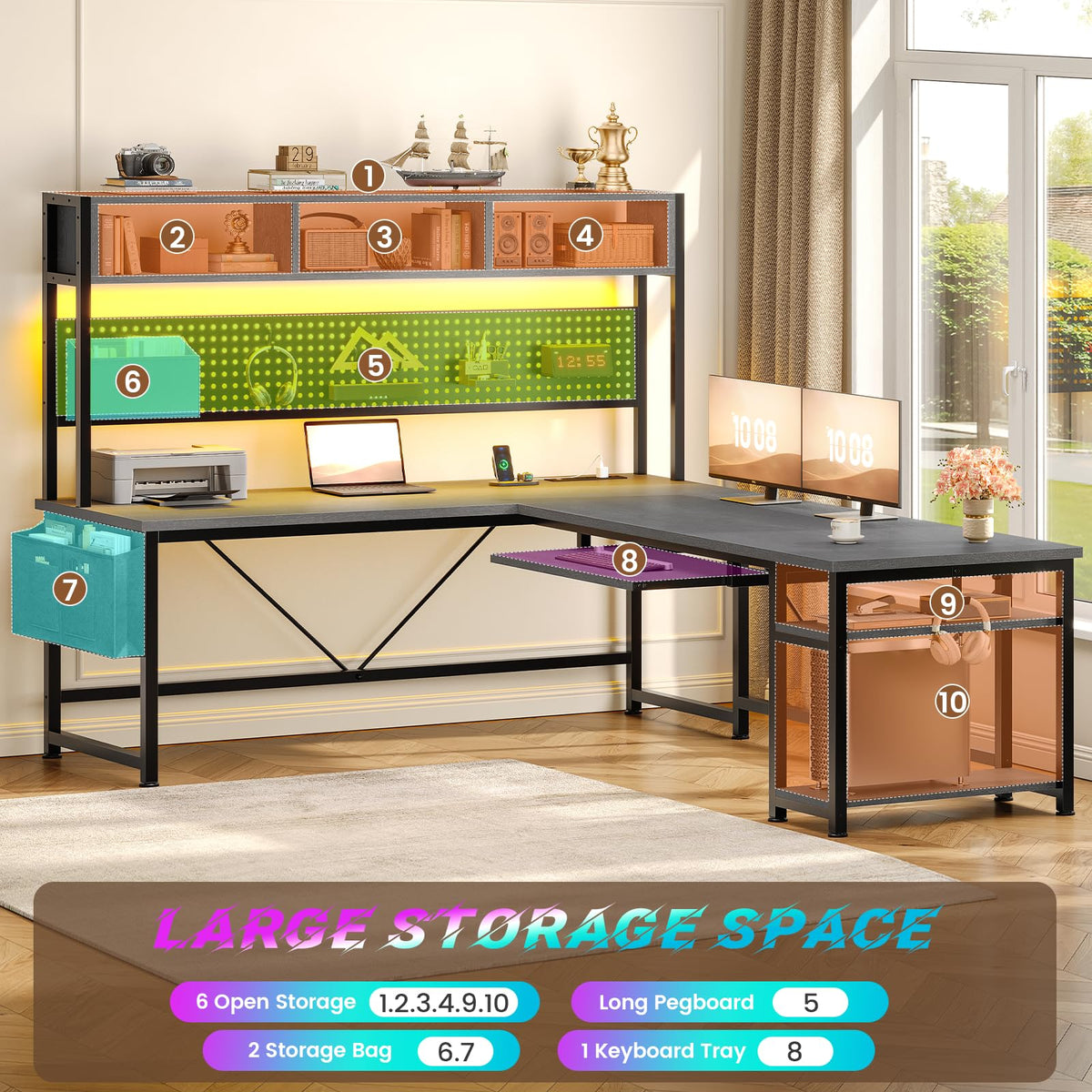L Shaped Office Desk with Hutch H2090