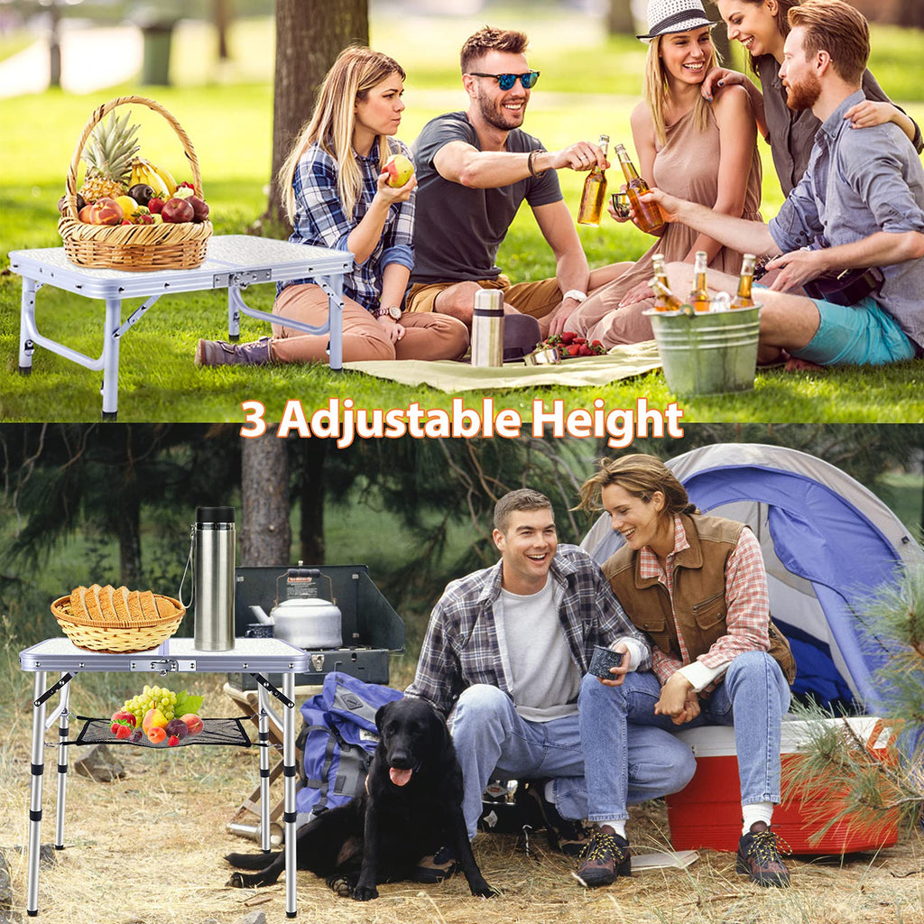 Small Portable Folding Camping Table, 3 Adjustable Height Lightweight Aluminum E342